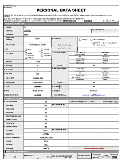 [Excel/PDF] CSC Personal Data Sheet (PDS) 2017 .